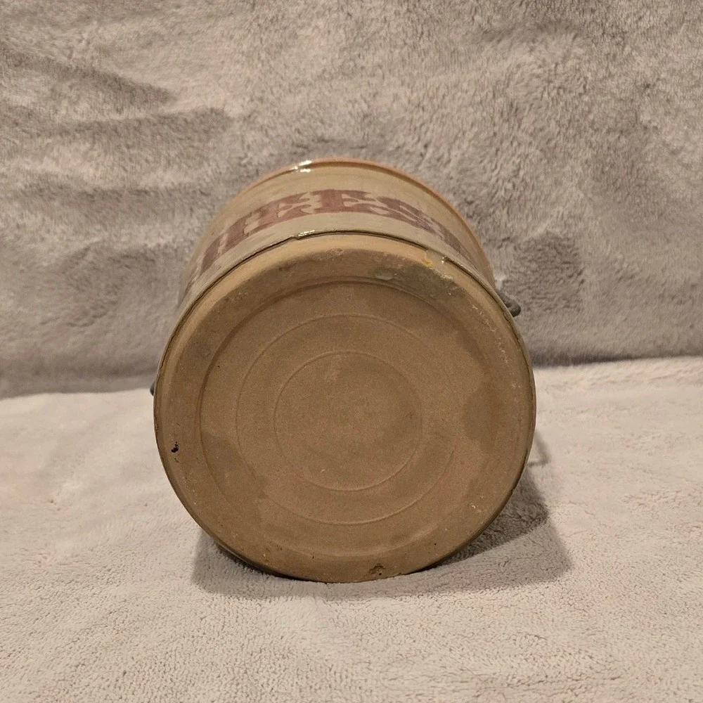 Vintage Stoneware Cheese Crock with Metal Bale Handle Tan Glazed Pottery Lid 5.5